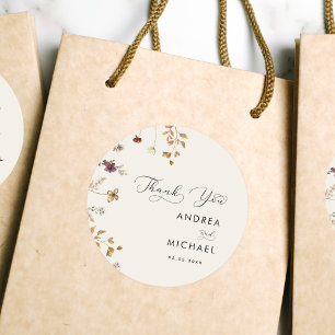 Sticker Rond Ivory Crème Boho Automne Fleur sauvage Merci Maria
