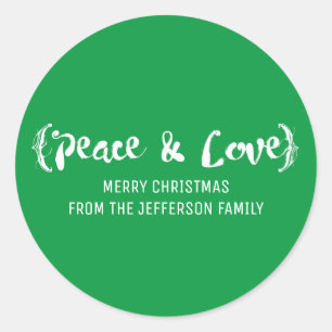 Sticker Rond Ivory Elegant Sketted Peace & Love Holiday