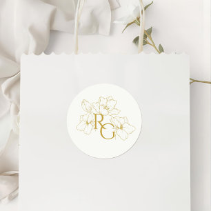 Sticker Rond Ivory Faux Gold Floral Monogramme Mariage