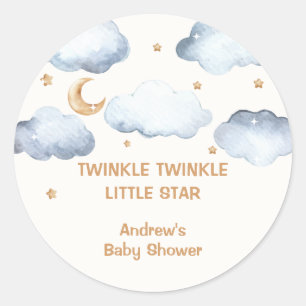 Sticker Rond Ivory Moon Stars Twinkle Boy Baby shower