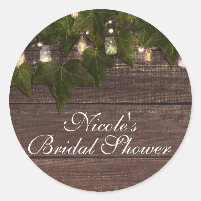 Sticker Rond Ivy & String Lights Mason Jar Rustic Party Favoris (Devant)
