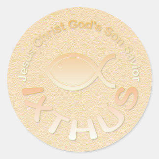 Sticker Rond IXTHUS Christian Fish Symbole - OR