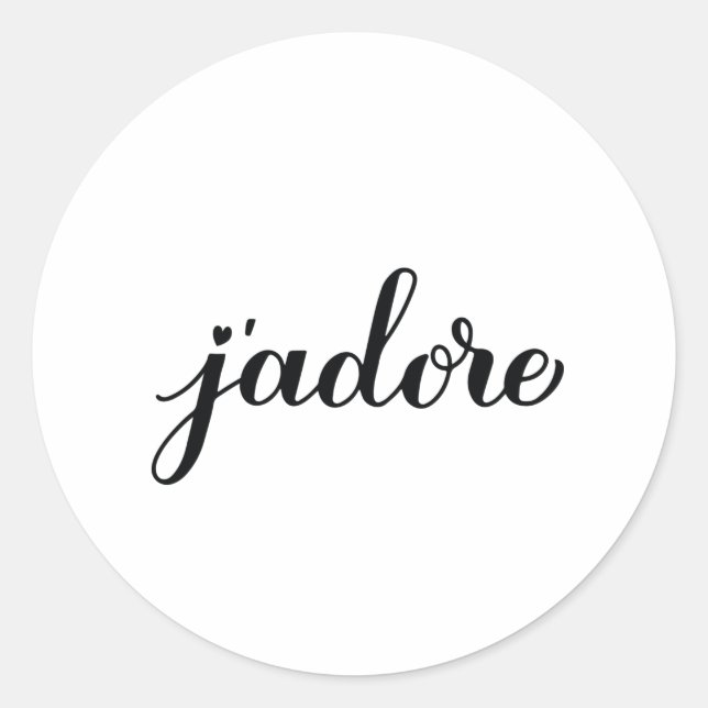 Sticker Rond J’adore calligraphie lettrage. J'adore en français (Devant)