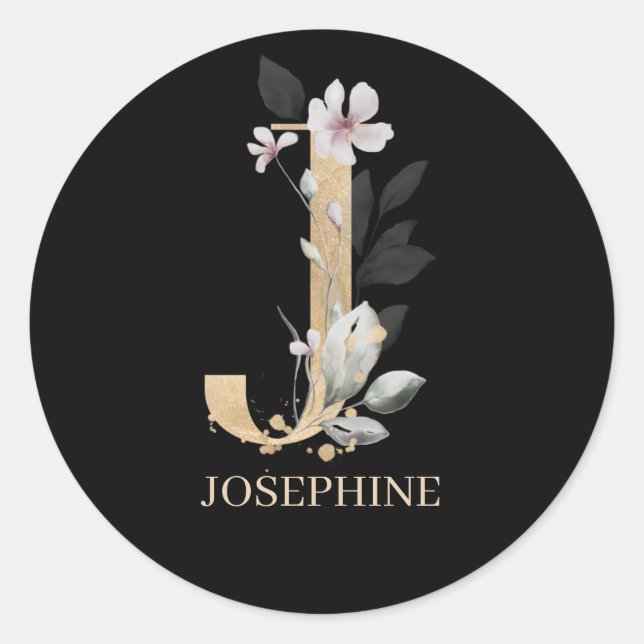 Sticker Rond J Monogram Floral Personnalisé (Devant)