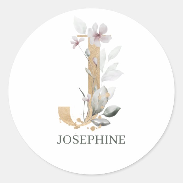 Sticker Rond J Monogram Floral Personnalisé (Devant)