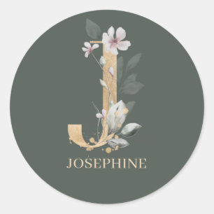 Sticker Rond J Monogram Floral Personnalisé