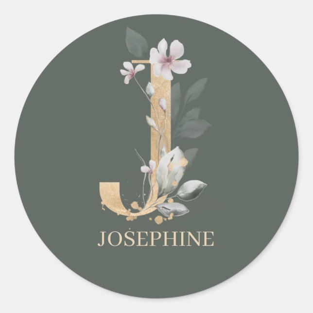 Sticker Rond J Monogram Floral Personnalisé (Devant)