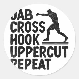 Sticker Rond Jab Croix Crochet Uppercut Répéter Boxeur Sports A
