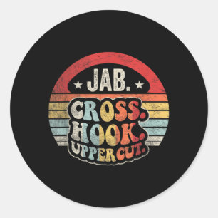 Sticker Rond Jab Cross Hook Uppercut Boxe Rétro Vintage