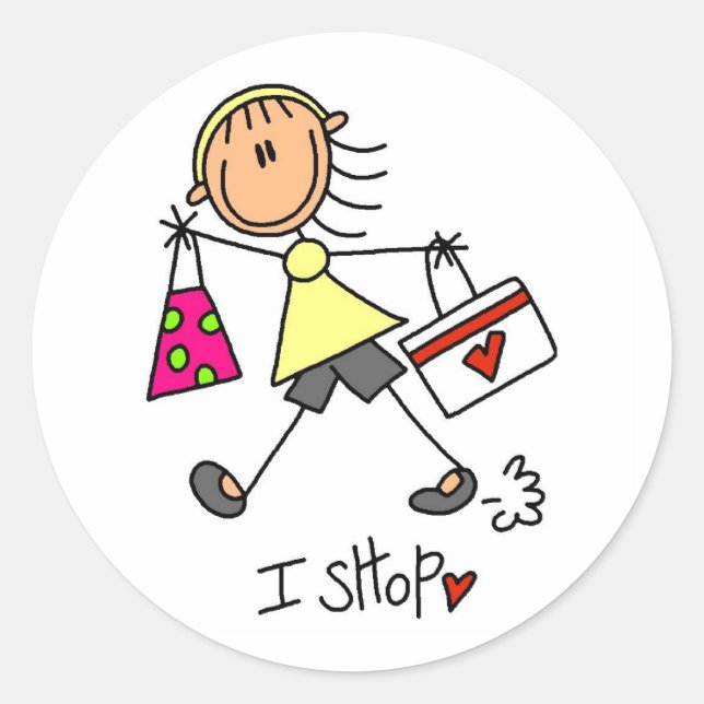 Sticker Rond J'achète des t-shirts et des cadeaux (Devant)