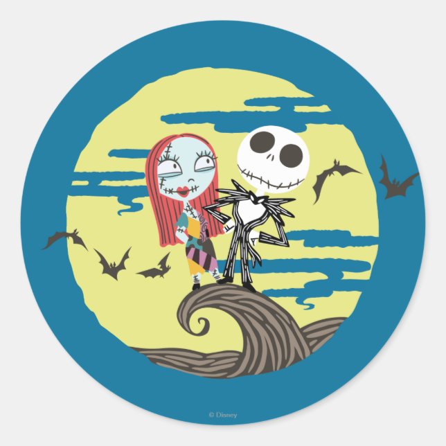Sticker Rond Jack et Sally | Lune mignonne (Devant)