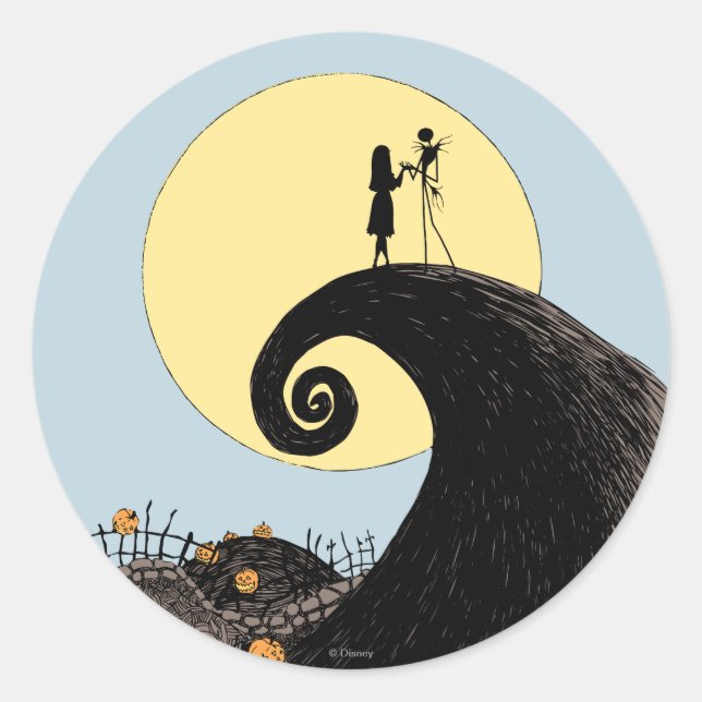 Sticker Rond Jack et Sally | Silhouette de lune (Devant)