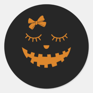 Sticker Rond Jack-o'-lantern Eyelashes Citrouille Face Hallowee