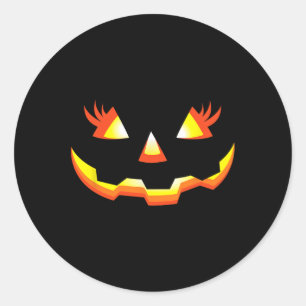 Sticker Rond Jack-o'-lantern Face Citrouille Eyelashes Hallowee