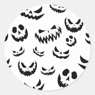 Sticker Rond Jack-o'-lantern face Citrouille noir et blanc