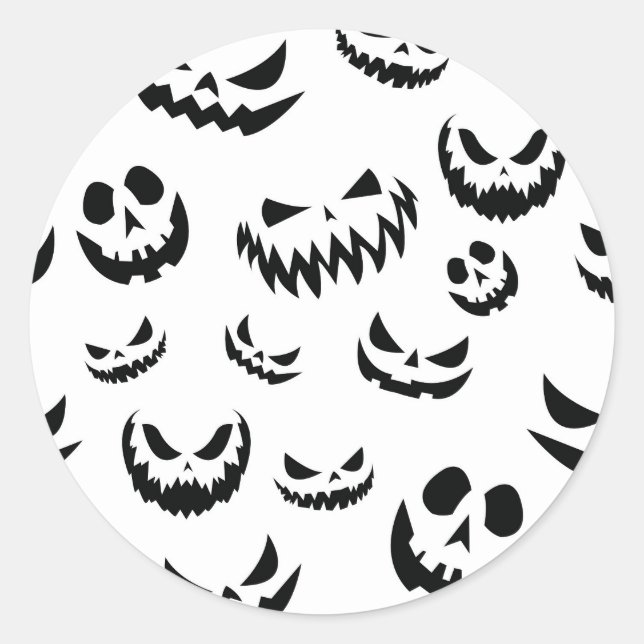Sticker Rond Jack-o'-lantern face Citrouille noir et blanc (Devant)