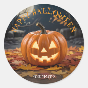 Sticker Rond Jack-o'-lantern Halloween nom personnalisé autocol