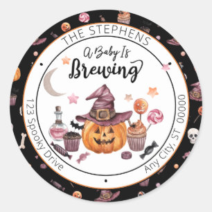 Sticker Rond Jack-O-Lantern Un Bébé Brasse Adresse de retour