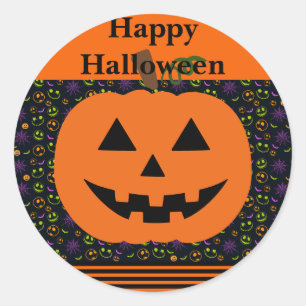 Sticker Rond Jack-o-lanterne souriant visage orange noir classi