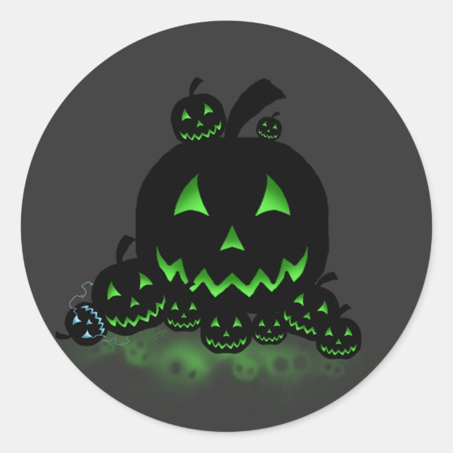 Sticker Rond Jack O Lanternes d'Halloween noir et vert (Devant)
