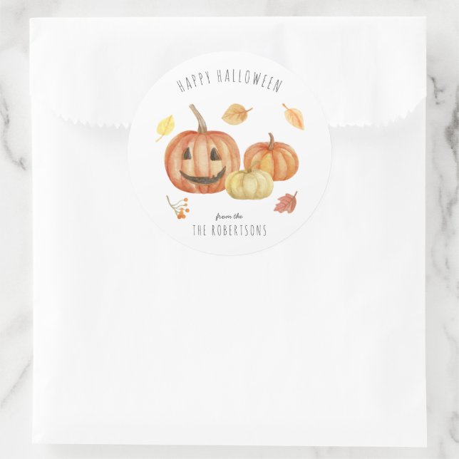 Sticker Rond Jack-o'lanterne | Joyeux traitement d'Halloween (Sac)