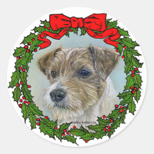 Sticker Rond Jack Russel Chien Noël