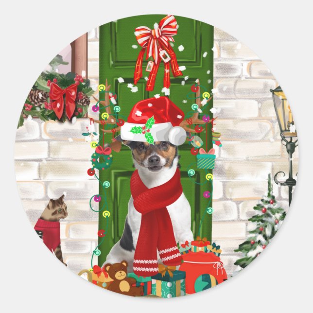 Sticker Rond Jack Russell Chien Noël (Devant)