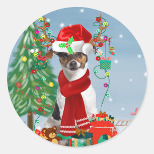Sticker Rond Jack Russell Terrier Chien dans neige Cadeaux de N