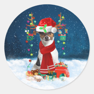 Sticker Rond Jack Russell Terrier Chien dans neige Cadeaux de N
