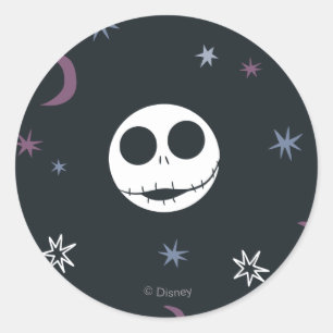 Sticker Rond Jack Skellington Head & Stars Pattern