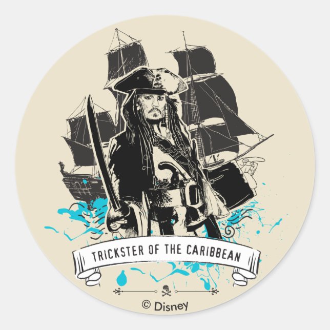 Sticker Rond Jack Sparrow - Trickster des Caraïbes (Devant)