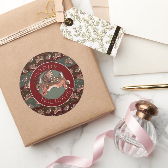 Sticker Rond Jackalope Hoppy Holidays (Cadeaux)