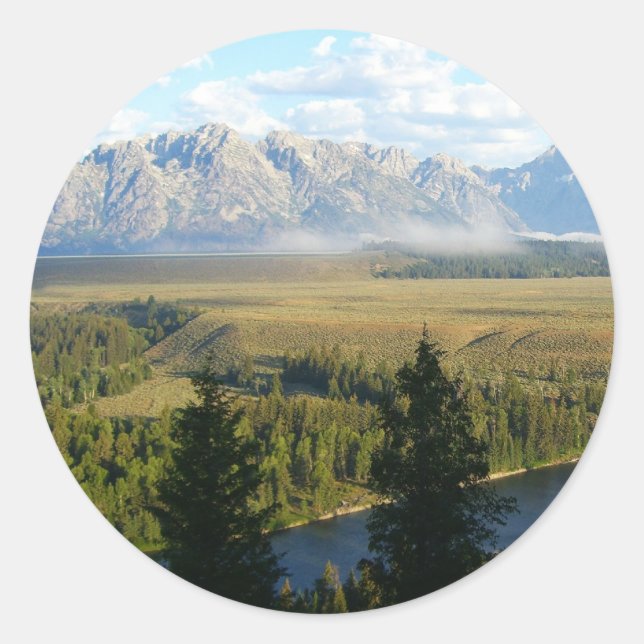Sticker Rond Jackson Hole Mountains et River (Devant)