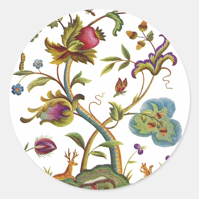 Sticker Rond Jacobean Crewel Brodery Arbre de vie (Devant)