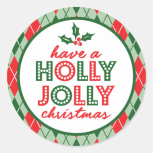 Sticker Rond Jacquard Avoir Un Noël Holly Jolly (Vert / Rouge)