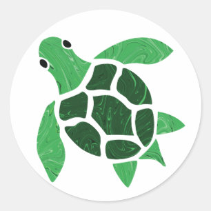 Sticker Rond Jade Green Sea Turtle Mosaic Art
