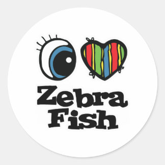 Sticker Rond J'adore (Cœur) le poisson zèbre