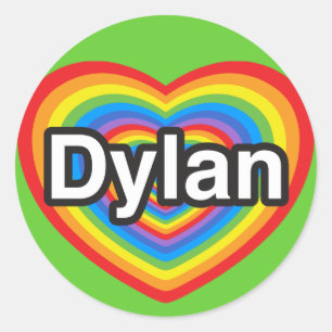 Sticker Rond J'adore Dylan. Je t'aime Dylan. Cœur