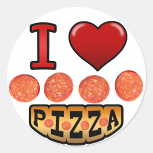 Sticker Rond J'adore la pizza pepperoni.