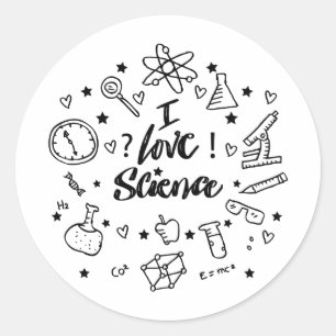 Sticker Rond J'adore la science Amoureux de la science mignon