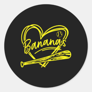 Sticker Rond J'adore le baseball de banane jaune pour l'été