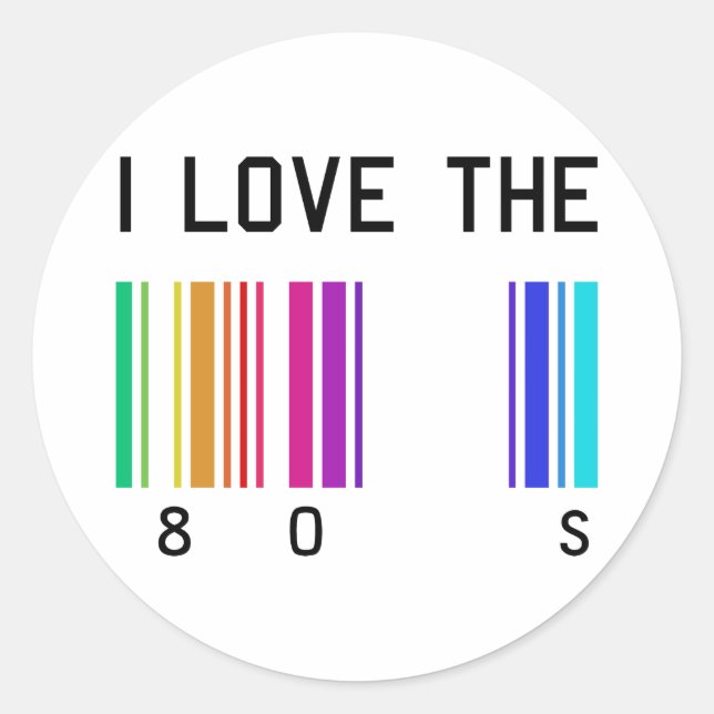 Sticker Rond J'adore le design des années 80 (Devant)