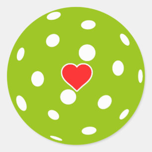 Sticker Rond J'adore le pickleball boule verte avec le coeur ro