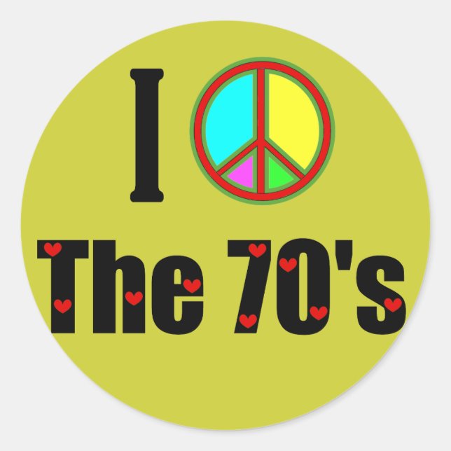 Sticker Rond J'adore le signe de la Paix des années 70 (Devant)