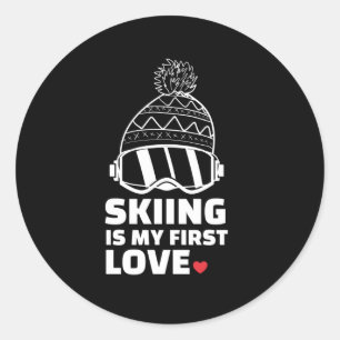 Sticker Rond J'adore le ski Design élégant de la silhouette de 