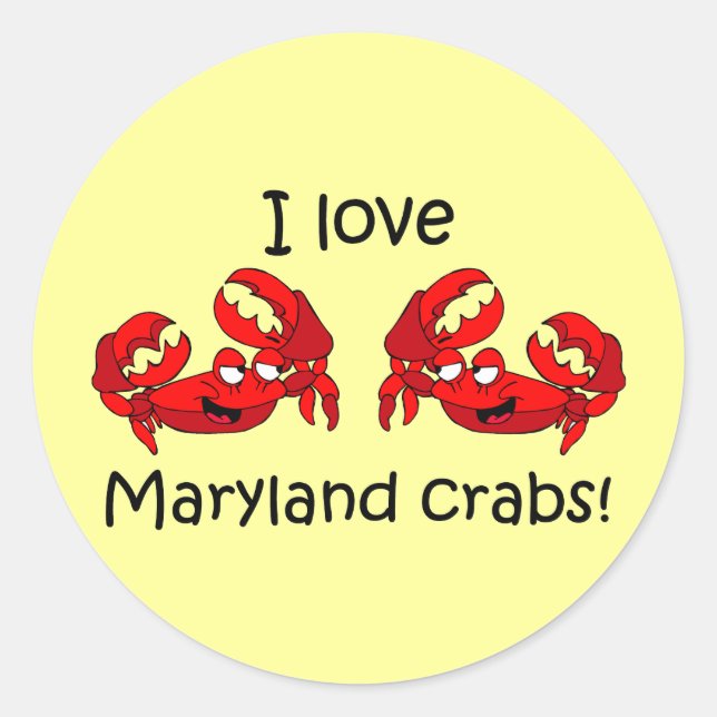 Sticker Rond J'adore les crabes des maryland ! (Devant)