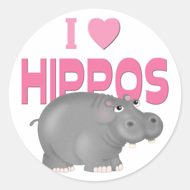 Sticker Rond J'adore les hippopotames (Devant)