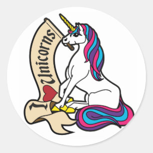 Sticker Rond J'adore les licornes !