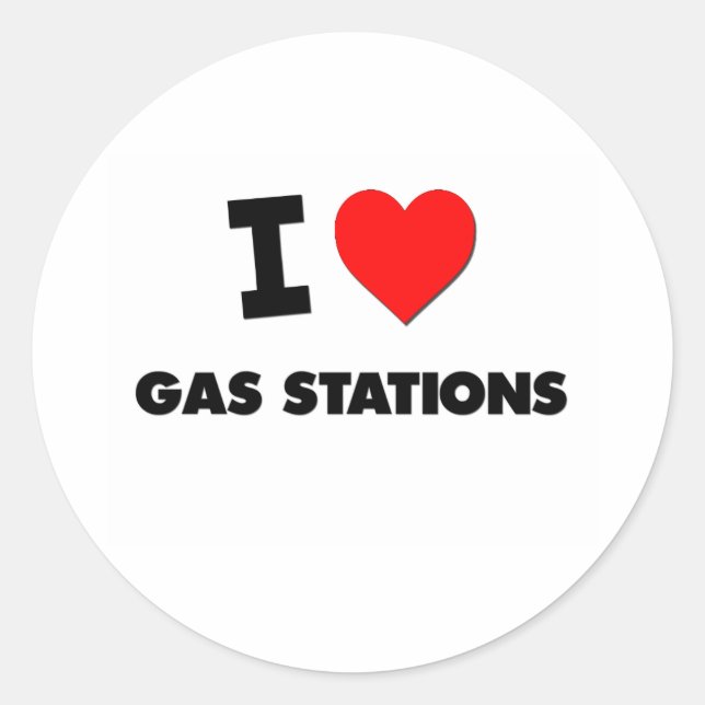Sticker Rond J'adore les stations-service (Devant)