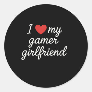 Sticker Rond J'adore ma petite amie joueuse de jeux vidéo Cœur 